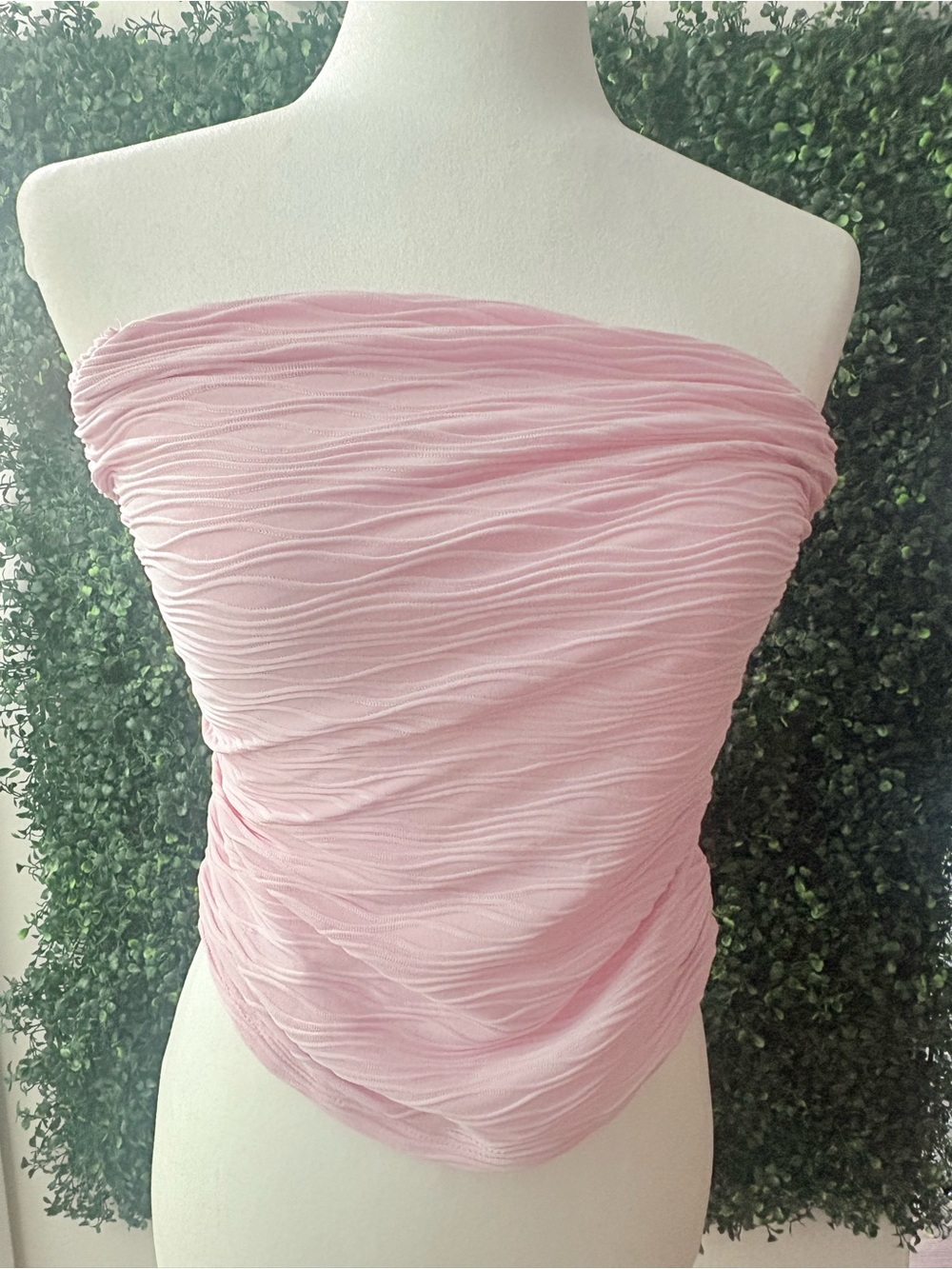 SHEIN Pink Strapless Ruched Crop Tube Top